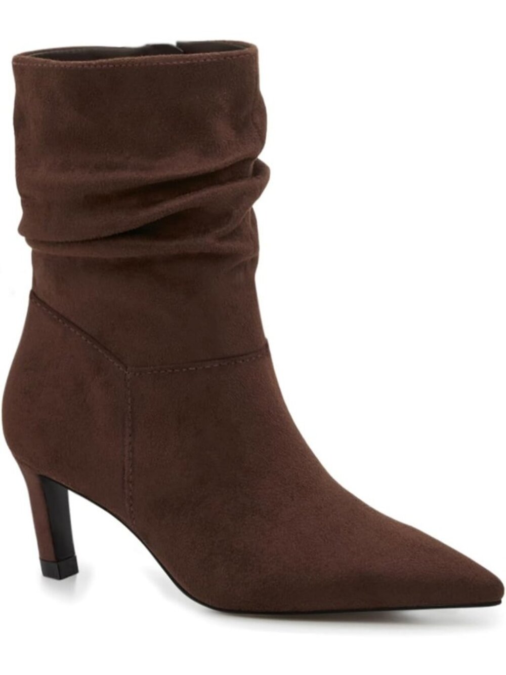 Women's Chocolate Slouch Ankle Boots Kitten Low Heels Pointed Toe Zip Booties